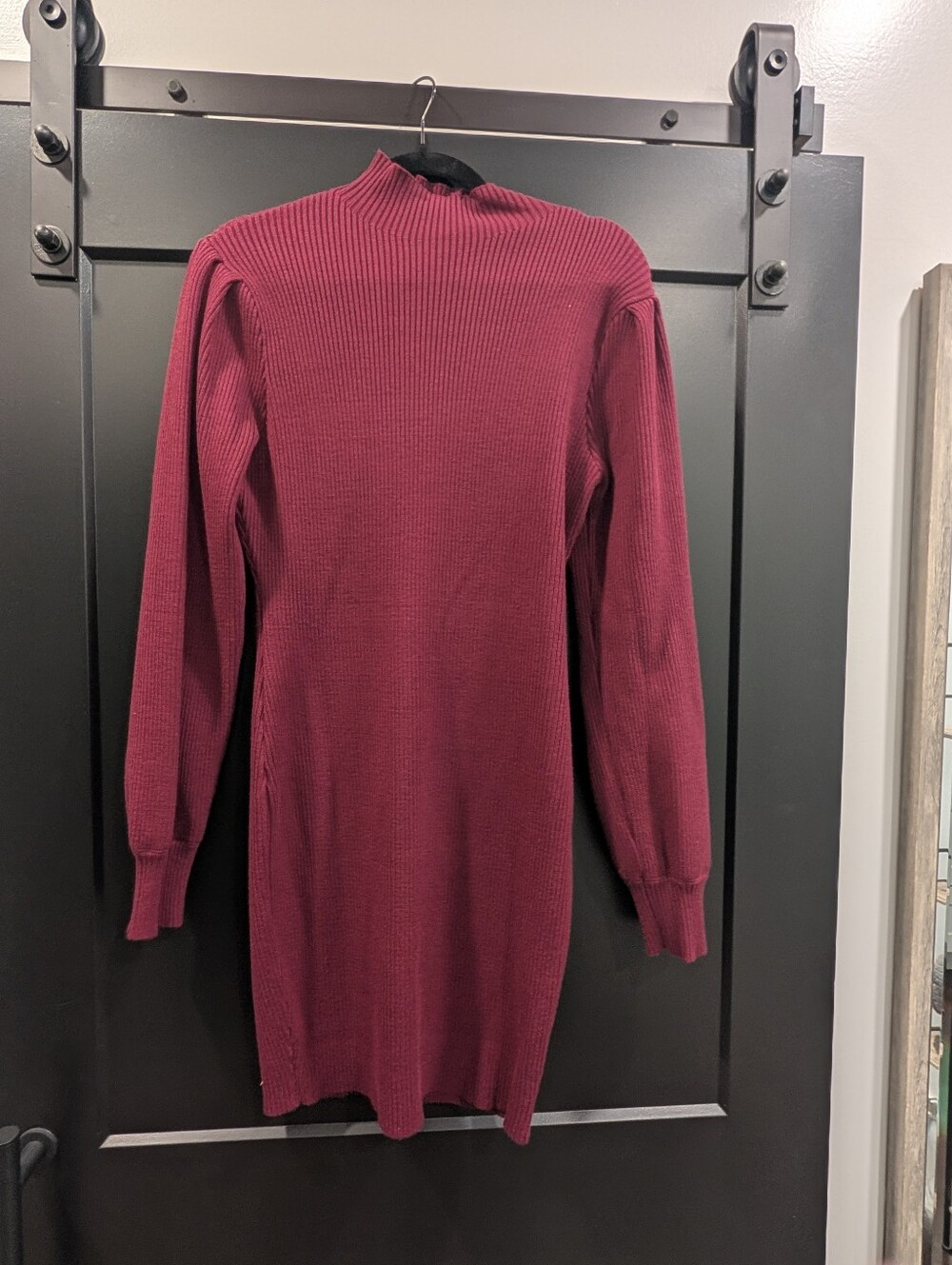 Maroon Mock Neck Long Sleeve Sweater Dress Size Large